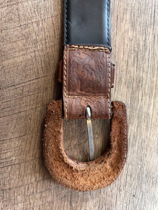 Vintage Lord & Taylor Italian Leather Belt Safari Animal Embossed Western Boho